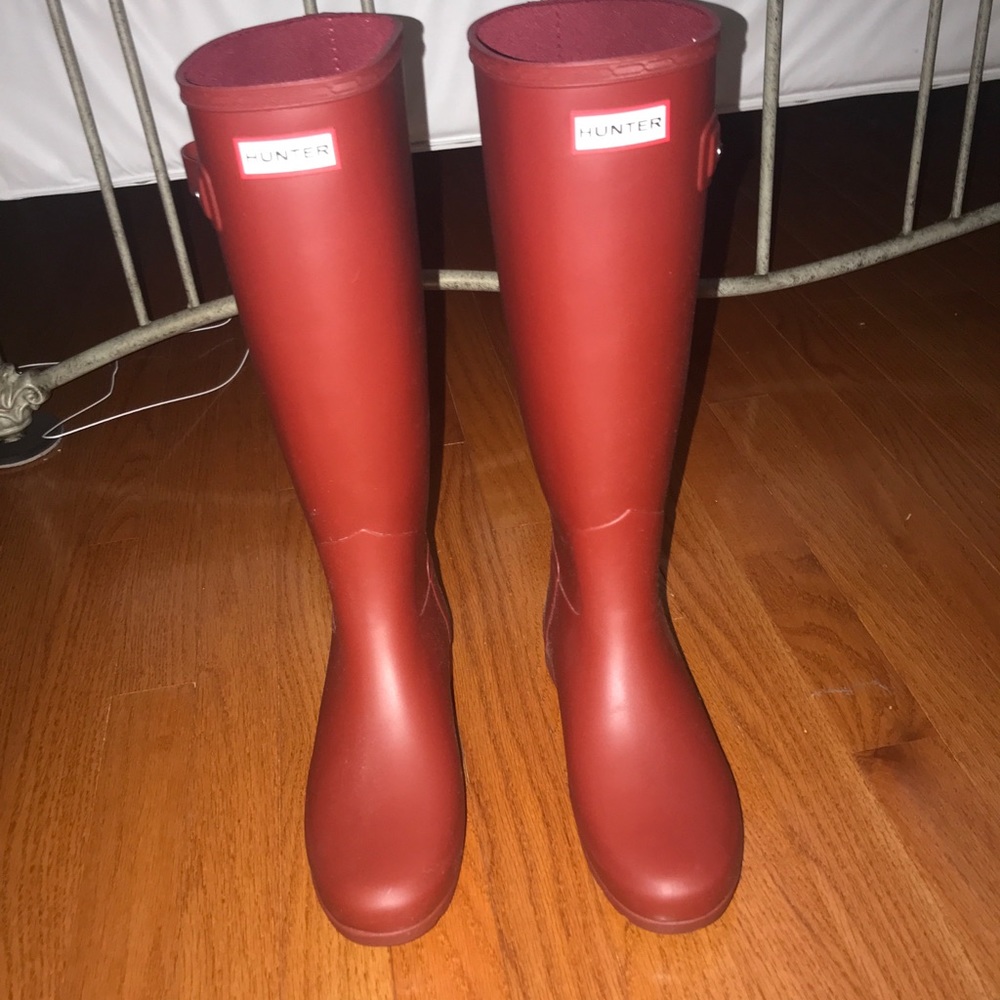 Red hunter rain boots